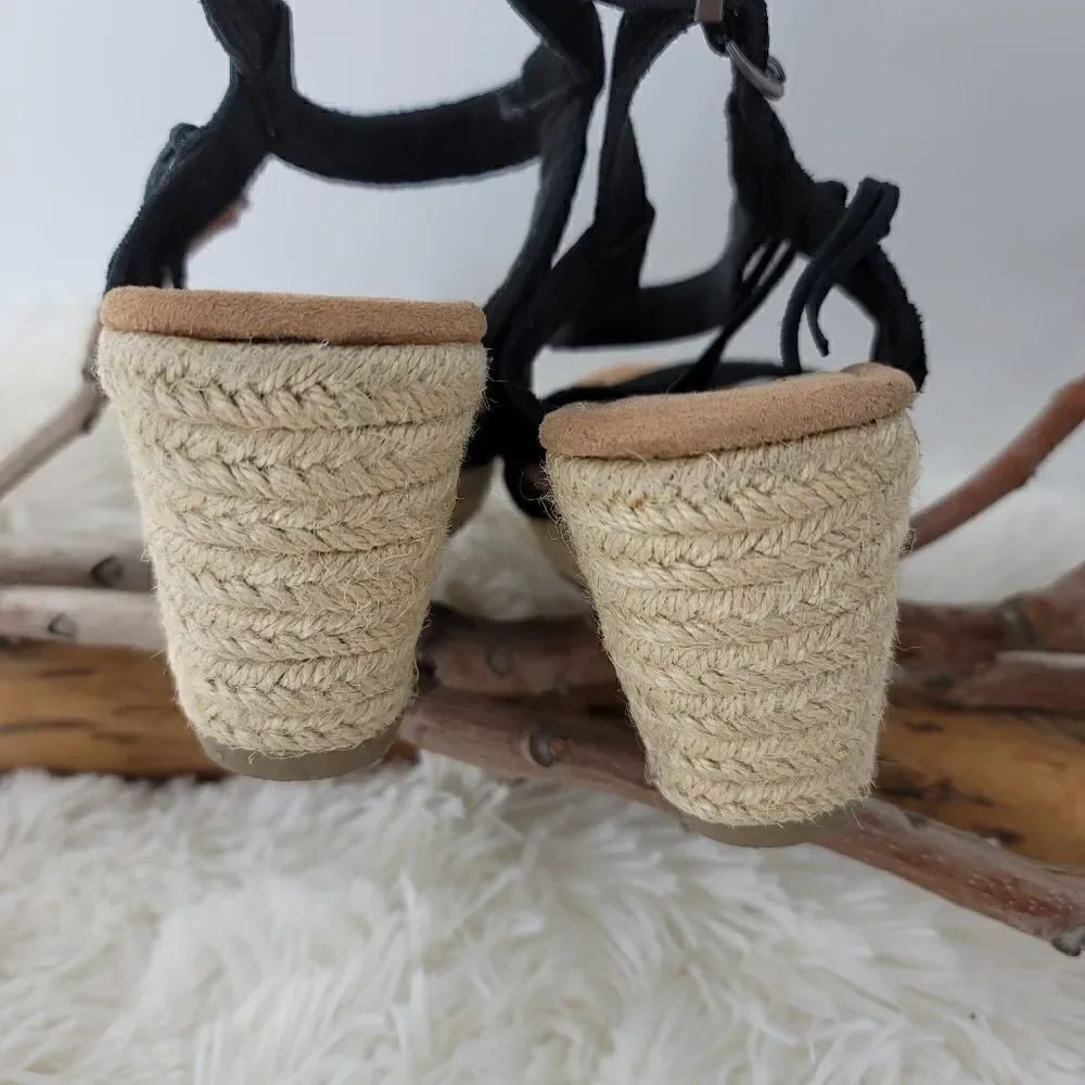 Minnetonka black suede espadrilles wedges